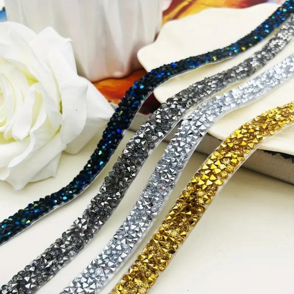 NEW 1 Roll/Yard Rhinestone Strips, Self-Adhesive Crystal Rhinestone Ribbon Multi - Picture 6 of 9